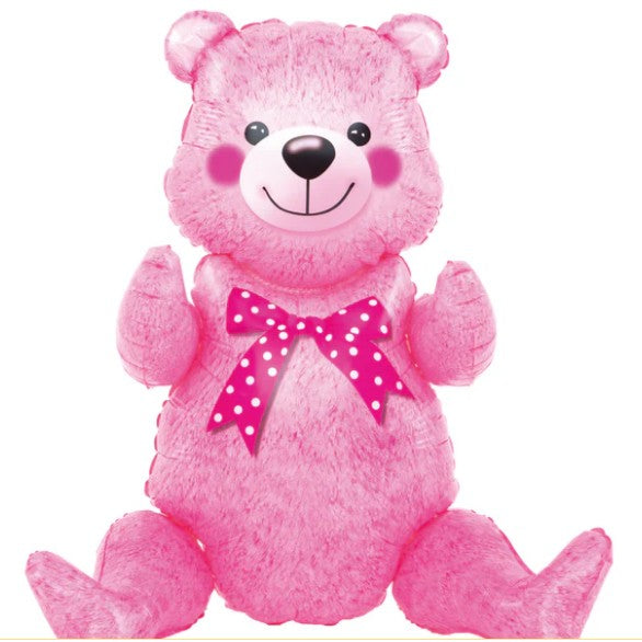 Balon din Folie Metalizata, Flippy, Figurina Ursulet Asezat, Model Animalut, 44x82.5 cm, Roz-0