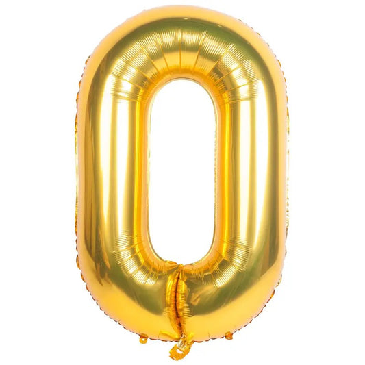 Balon din Folie Flippy, Cifra 0, 81 cm, Pentru Aer sau Heliu, Auriu-0