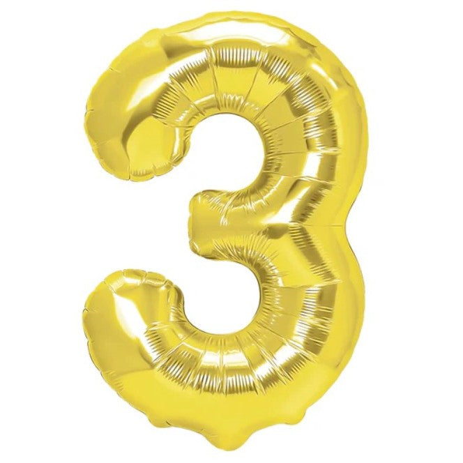 Balon Folie Metalizata Cifra 3, Flippy, 40 cm, Ambalaj Individual, Pai Inclus, Auriu-0