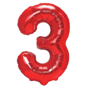 Balon Folie Metalizata Cifra 3, Flippy, 40 cm,  Ambalaj Individual, Pai Inclus, Rosu-0