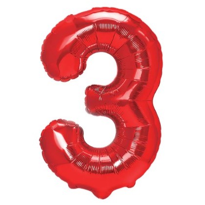 Balon Folie Metalizata Cifra 3, Flippy, 40 cm,  Ambalaj Individual, Pai Inclus, Rosu-0