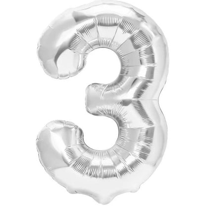 Balon Folie Metalizata Cifra 3, Flippy, 80 cm, Argintiu-0