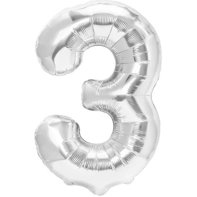 Balon Folie Metalizata Cifra 3, Flippy, 80 cm, Argintiu-0