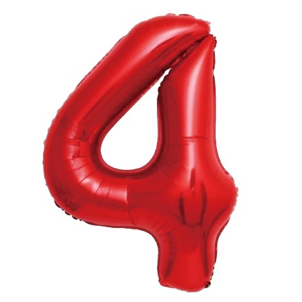 Balon Folie Metalizata Cifra 4, Flippy, 40 cm,  Ambalaj Individual, Pai Inclus, Rosu-0
