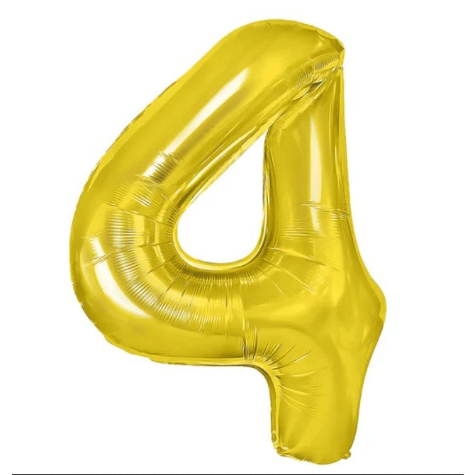 Balon Folie Metalizata Cifra 4, Flippy, 80 cm, Umflati cu Heliu sau Aer, Ambalaj Individual, Pai inclus, Auriu-0
