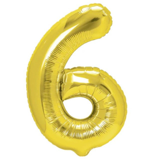 Balon Folie Metalizata Cifra 6, Flippy, 40 cm, Ambalaj Individual, Pai Inclus, Auriu-0