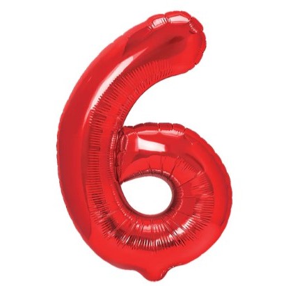 Balon Folie Metalizata Cifra 6, Flippy, 40 cm,  Ambalaj Individual, Pai Inclus, Rosu-0
