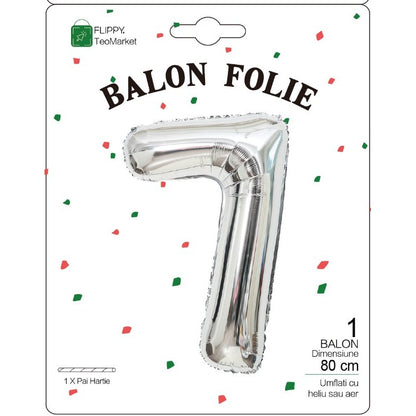 Balon Folie Metalizata Cifra 7, Flippy, 80 cm, Argintiu-1