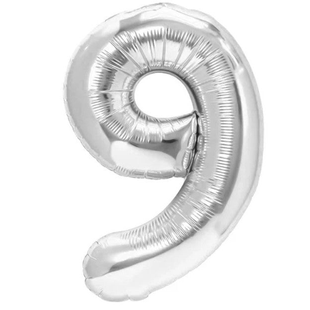 Balon Folie Metalizata Cifra 9, Flippy, 80 cm, Argintiu-0