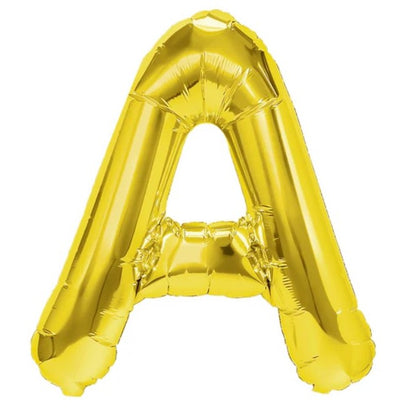 Balon Folie Metalizata Litera A, Flippy, 40 cm, Umflati cu Heliu sau Aer, Ambalaj Individual, Pai inclus, Auriu-0