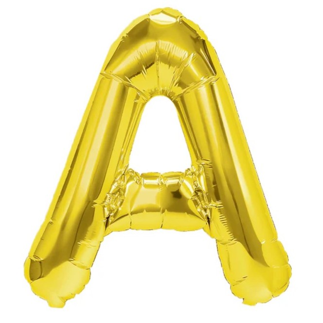 Balon Folie Metalizata Litera A, Flippy, 40 cm, Umflati cu Heliu sau Aer, Ambalaj Individual, Pai inclus, Auriu-0