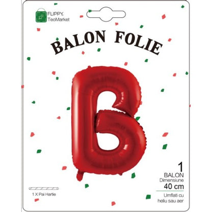 Balon Folie Metalizata Litera B, Flippy, 40 cm, Umflati cu Heliu sau Aer, Ambalaj Individual, Pai inclus, Rosu-1