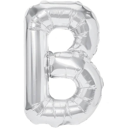 Balon Folie Metalizata Litera B, Flippy, 40 cm, Umflati cu Heliu sau Aer, Ambalaj Individual, Pai inclus, Argintiu-0