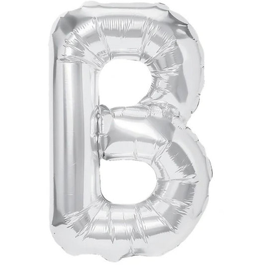 Balon Folie Metalizata Litera B, Flippy, 40 cm, Umflati cu Heliu sau Aer, Ambalaj Individual, Pai inclus, Argintiu-0