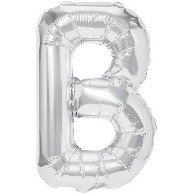 Balon Folie Metalizata Litera B, Flippy, 40 cm, Umflati cu Heliu sau Aer, Ambalaj Individual, Pai inclus, Argintiu-0