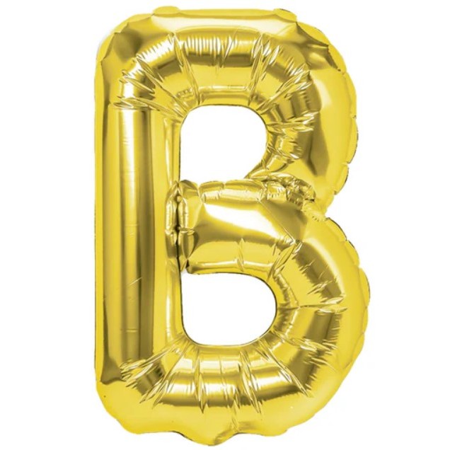 Balon Folie Metalizata Litera B, Flippy, 40 cm, Umflati cu Heliu sau Aer, Ambalaj Individual, Pai inclus, Auriu-0