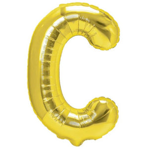 Balon Folie Metalizata Litera C, Flippy, 40 cm, Umflati cu Heliu sau Aer, Ambalaj Individual, Pai inclus, Auriu-0