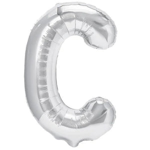 Balon Folie Metalizata Litera C, Flippy, 40 cm, Umflati cu Heliu sau Aer, Ambalaj Individual, Pai inclus, Argintiu-0