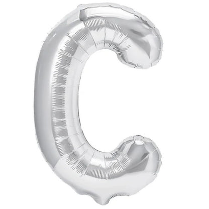 Balon Folie Metalizata Litera C, Flippy, 40 cm, Umflati cu Heliu sau Aer, Ambalaj Individual, Pai inclus, Argintiu-0