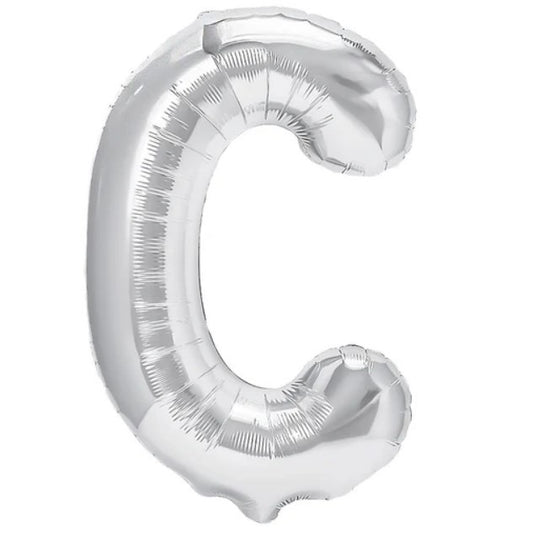 Balon Folie Metalizata Litera C, Flippy, 40 cm, Umflati cu Heliu sau Aer, Ambalaj Individual, Pai inclus, Argintiu-0
