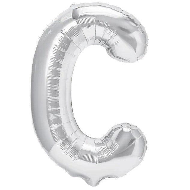 Balon Folie Metalizata Litera C, Flippy, 40 cm, Umflati cu Heliu sau Aer, Ambalaj Individual, Pai inclus, Argintiu-0