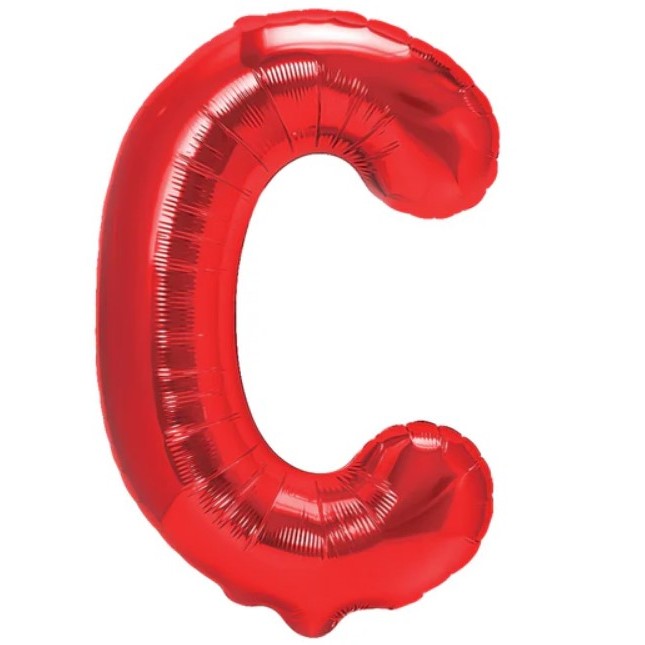 Balon Folie Metalizata Litera C, Flippy, 40 cm, Umflati cu Heliu sau Aer, Ambalaj Individual, Pai inclus, Rosu-0