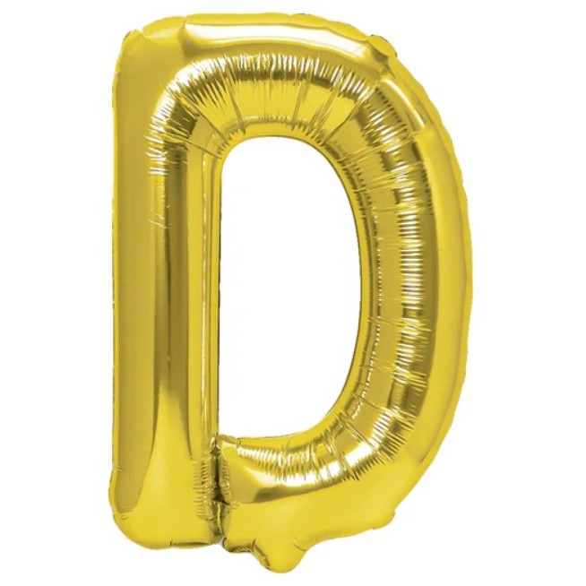 Balon Folie Metalizata Litera D, Flippy, 40 cm, Umflati cu Heliu sau Aer, Ambalaj Individual, Pai inclus, Auriu-0