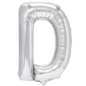 Balon Folie Metalizata Litera D, Flippy, 40 cm, Umflati cu Heliu sau Aer, Ambalaj Individual, Pai inclus, Argintiu-0