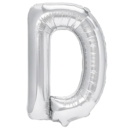 Balon Folie Metalizata Litera D, Flippy, 40 cm, Umflati cu Heliu sau Aer, Ambalaj Individual, Pai inclus, Argintiu-0