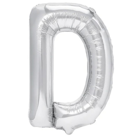 Balon Folie Metalizata Litera D, Flippy, 40 cm, Umflati cu Heliu sau Aer, Ambalaj Individual, Pai inclus, Argintiu-0