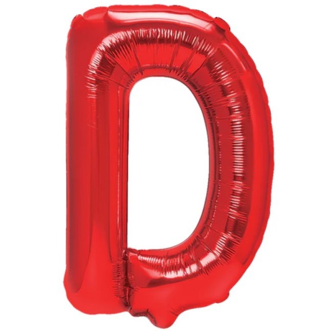 Balon Folie Metalizata Litera D, Flippy, 40 cm, Umflati cu Heliu sau Aer, Ambalaj Individual, Pai inclus, Rosu-0