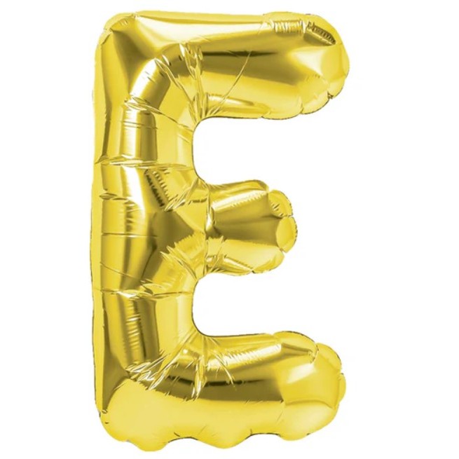 Balon Folie Metalizata Litera E, Flippy, 40 cm, Umflati cu Heliu sau Aer, Ambalaj Individual, Pai inclus, Auriu-0