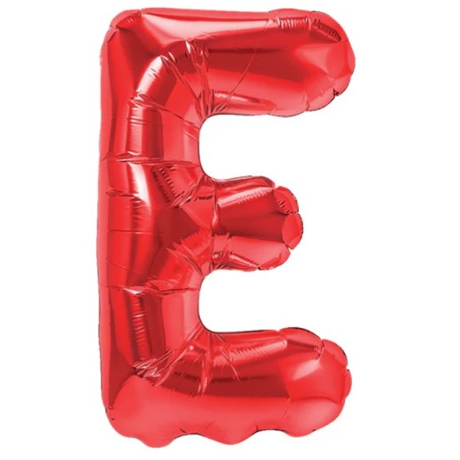 Balon Folie Metalizata Litera E, Flippy, 40 cm, Umflati cu Heliu sau Aer, Ambalaj Individual, Pai inclus, Rosu-0