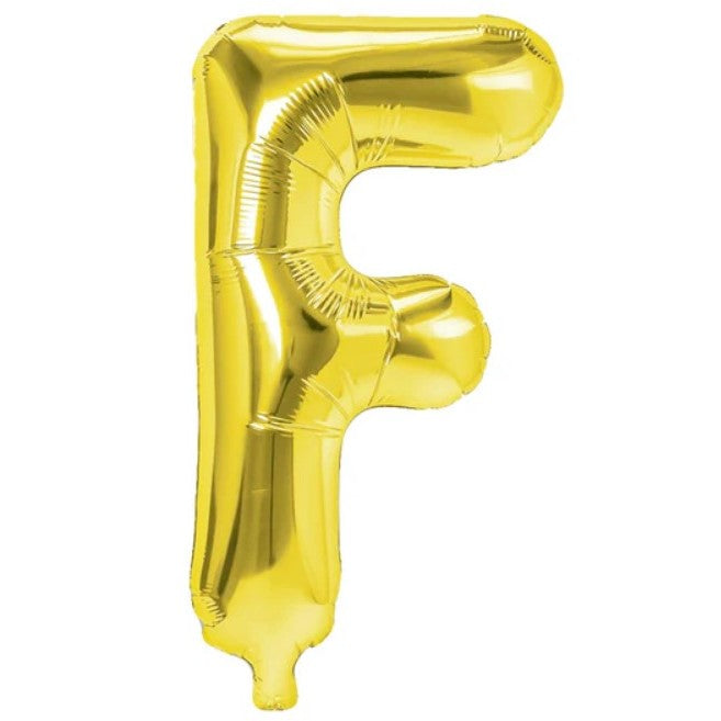 Balon Folie Metalizata Litera F, Flippy, 40 cm, Umflati cu Heliu sau Aer, Ambalaj Individual, Pai inclus, Auriu-0