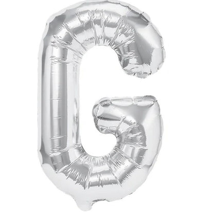 Balon Folie Metalizata Litera G, Flippy, 40 cm, Umflati cu Heliu sau Aer, Ambalaj Individual, Pai inclus, Argintiu-0