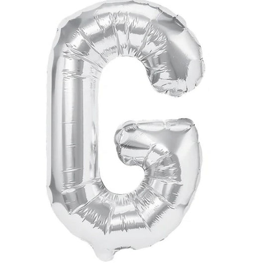 Balon Folie Metalizata Litera G, Flippy, 40 cm, Umflati cu Heliu sau Aer, Ambalaj Individual, Pai inclus, Argintiu-0