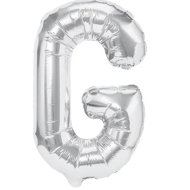 Balon Folie Metalizata Litera G, Flippy, 40 cm, Umflati cu Heliu sau Aer, Ambalaj Individual, Pai inclus, Argintiu-0