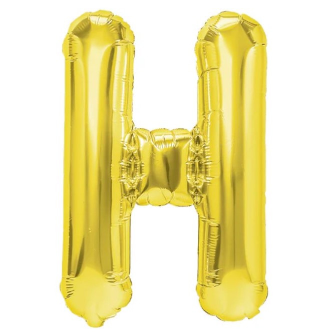 Balon Folie Metalizata Litera H, Flippy, 40 cm, Umflati cu Heliu sau Aer, Ambalaj Individual, Pai inclus, Auriu-0
