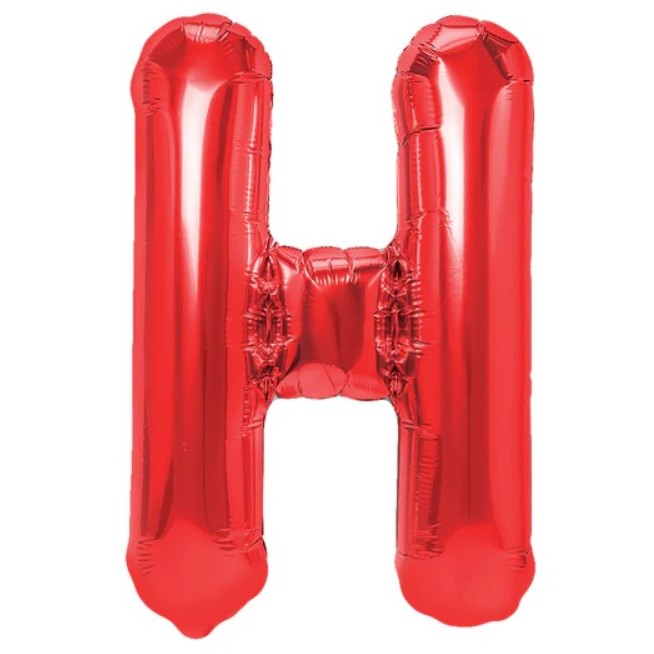 Balon Folie Metalizata Litera H, Flippy, 40 cm, Umflati cu Heliu sau Aer, Ambalaj Individual, Pai inclus, Rosu-0