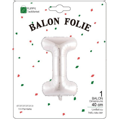 Balon Folie Metalizata Litera I, Flippy, 40 cm, Umflati cu Heliu sau Aer, Ambalaj Individual, Pai inclus, Argintiu-1