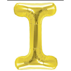 Balon Folie Metalizata Litera I, Flippy, 40 cm, Umflati cu Heliu sau Aer, Ambalaj Individual, Pai inclus, Auriu-0