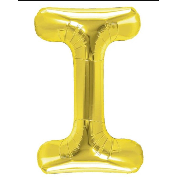Balon Folie Metalizata Litera I, Flippy, 40 cm, Umflati cu Heliu sau Aer, Ambalaj Individual, Pai inclus, Auriu-0