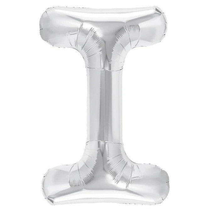 Balon Folie Metalizata Litera I, Flippy, 40 cm, Umflati cu Heliu sau Aer, Ambalaj Individual, Pai inclus, Argintiu-0