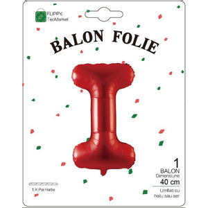 Balon Folie Metalizata Litera I, Flippy, 40 cm, Umflati cu Heliu sau Aer, Ambalaj Individual, Pai inclus, Rosu-0