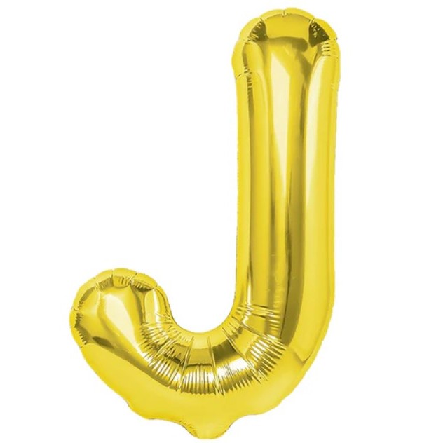 Balon Folie Metalizata Litera J, Flippy, 40 cm, Umflati cu Heliu sau Aer, Ambalaj Individual, Pai inclus, Auriu-0