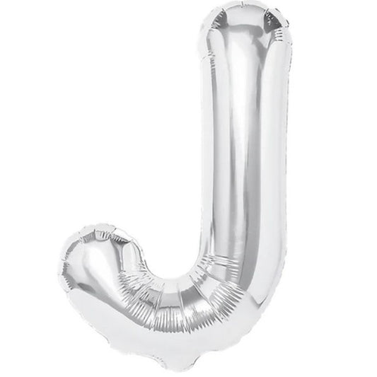 Balon Folie Metalizata Litera J, Flippy, 40 cm, Umflati cu Heliu sau Aer, Ambalaj Individual, Pai inclus, Argintiu-0
