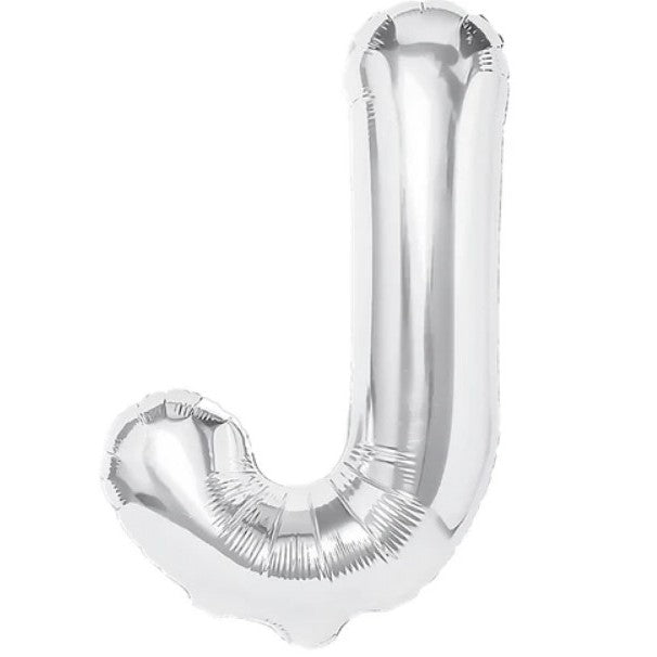Balon Folie Metalizata Litera J, Flippy, 40 cm, Umflati cu Heliu sau Aer, Ambalaj Individual, Pai inclus, Argintiu-0