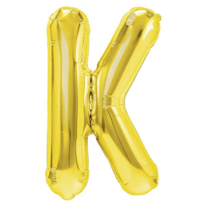 Balon Folie Metalizata Litera K, Flippy, 40 cm, Umflati cu Heliu sau Aer, Ambalaj Individual, Pai inclus, Auriu-0