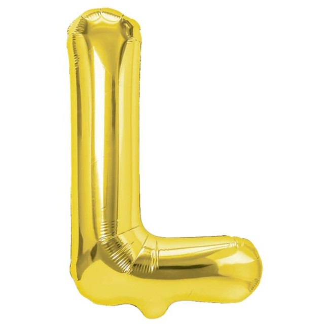Balon Folie Metalizata Litera L, Flippy, 40 cm, Umflati cu Heliu sau Aer, Ambalaj Individual, Pai inclus, Auriu-0