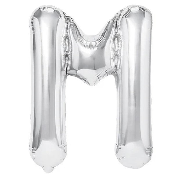 Balon Folie Metalizata Litera M, Flippy, 40 cm, Umflati cu Heliu sau Aer, Ambalaj Individual, Pai inclus, Argintiu-0